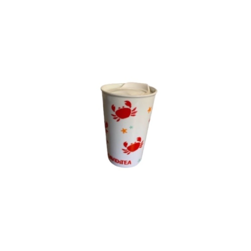 David’s Tea White and Red Ceramic To Go Mug with Crab Design
